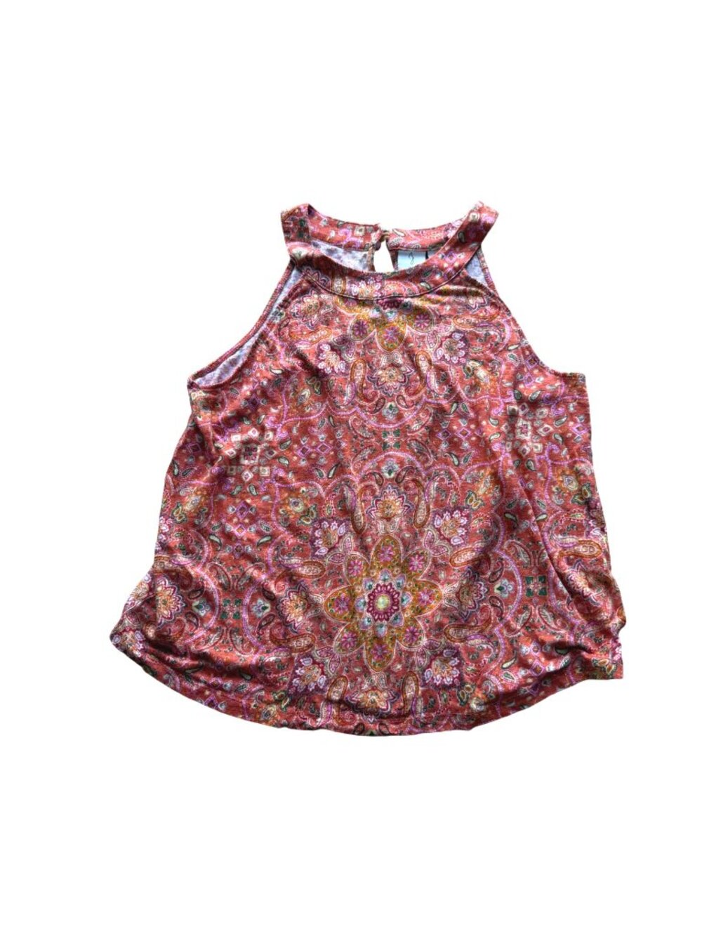 Joie Women's Halter Tank Top L Orange Pink Paisley Linen Sleeveless Bohemian Y2K